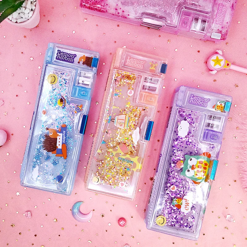 Оптовая продажа мультяшных пластиковых зыбучих песков многофункциональная детская канцелярская коробка призовой приз пенал