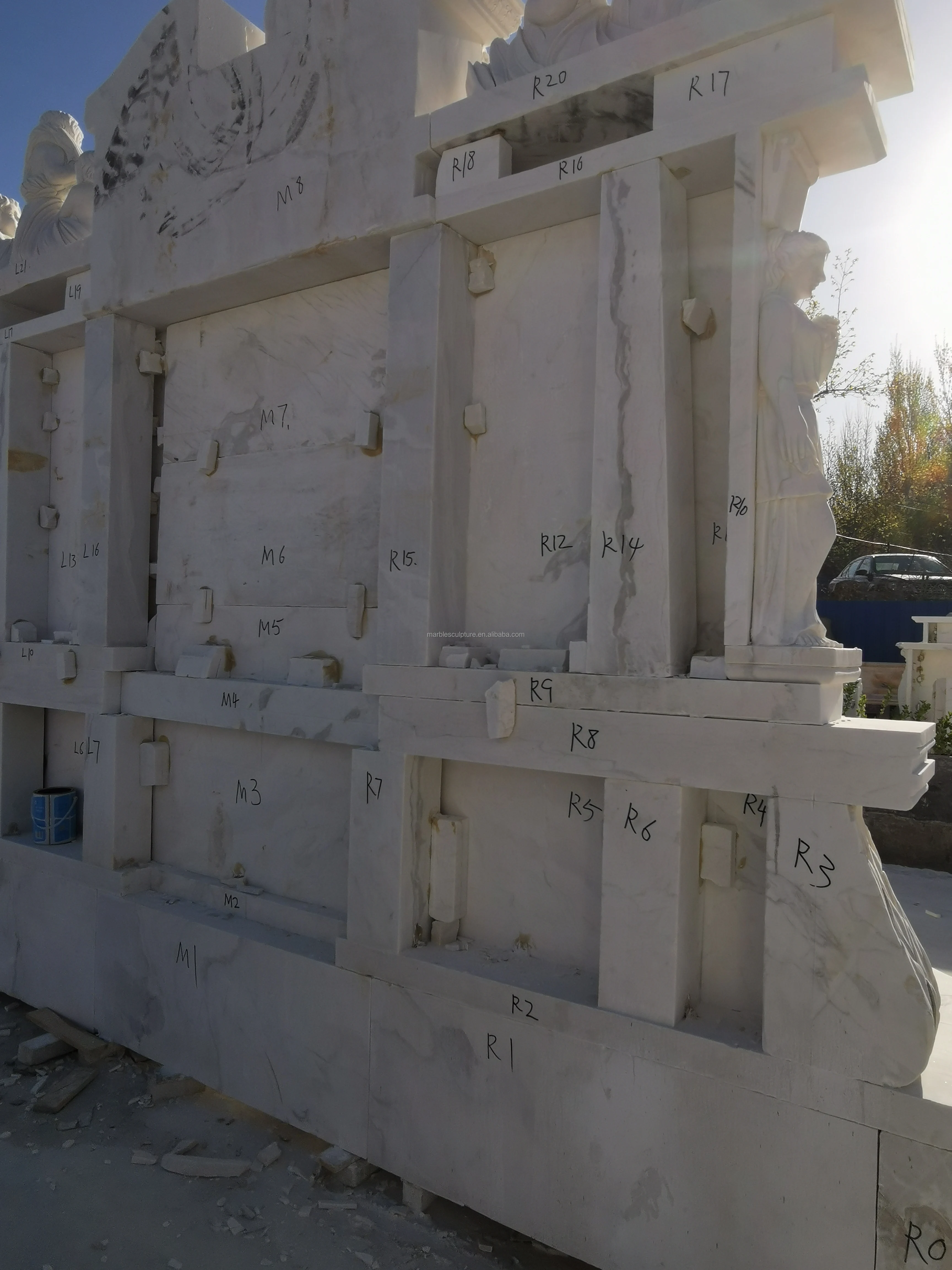 Hand Carved White  Marble Wall Water Fountain