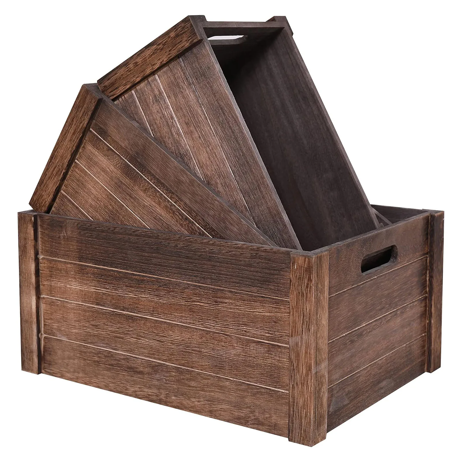 Burn Finishing Unfinished Hand Crafted Storage Crate Wooden Fruit Boxes Rustic Wooden Crates with Vintage Decorative Display