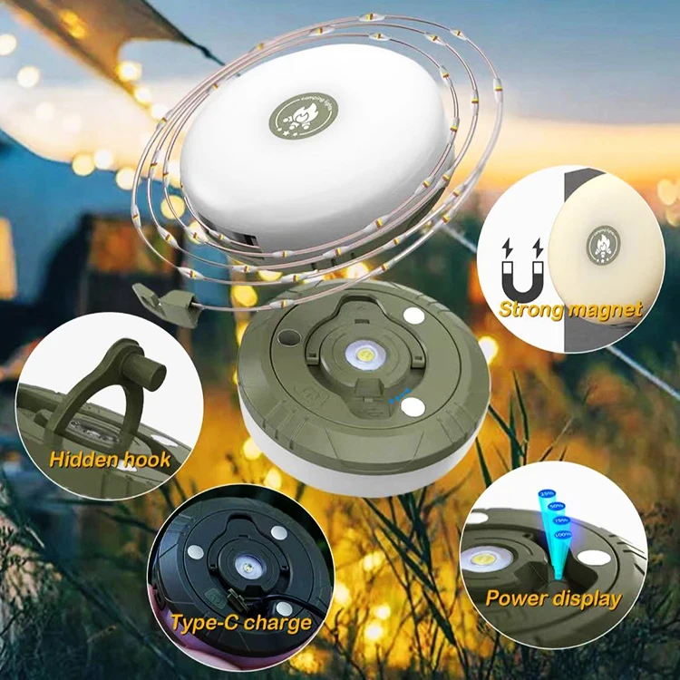 Outdoor RGB Strips LED Camping Lamp Type C Battery Powered Tent Lighting Portable Lights with Magnet