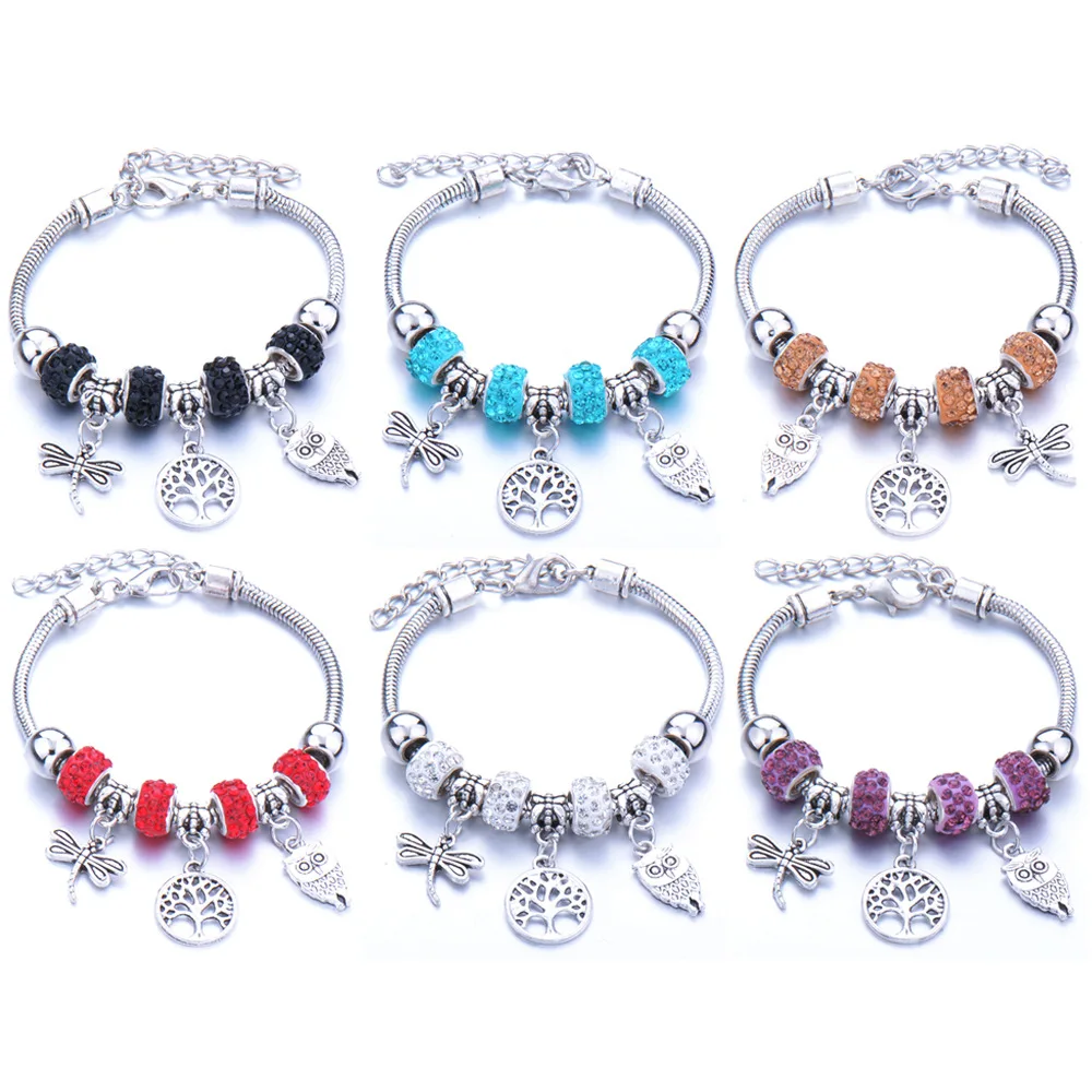 New Design Tree Of Life Pendant Alloy Bangle Crystal Beads Bracelet Stainless Steel Charm Women Jewelry Gift Beaded Bracelets