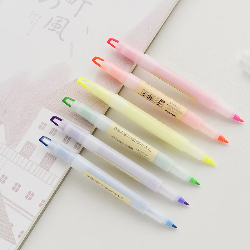 Macaroon Color Soft Head Highlighter 6 Bright Eye Protection Marking Key Student Notes for School Use