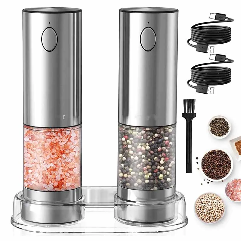 Stainless Steel Automatic Electric Salt and Pepper Grinder New Smart Rechargeable Mills With Adjustable