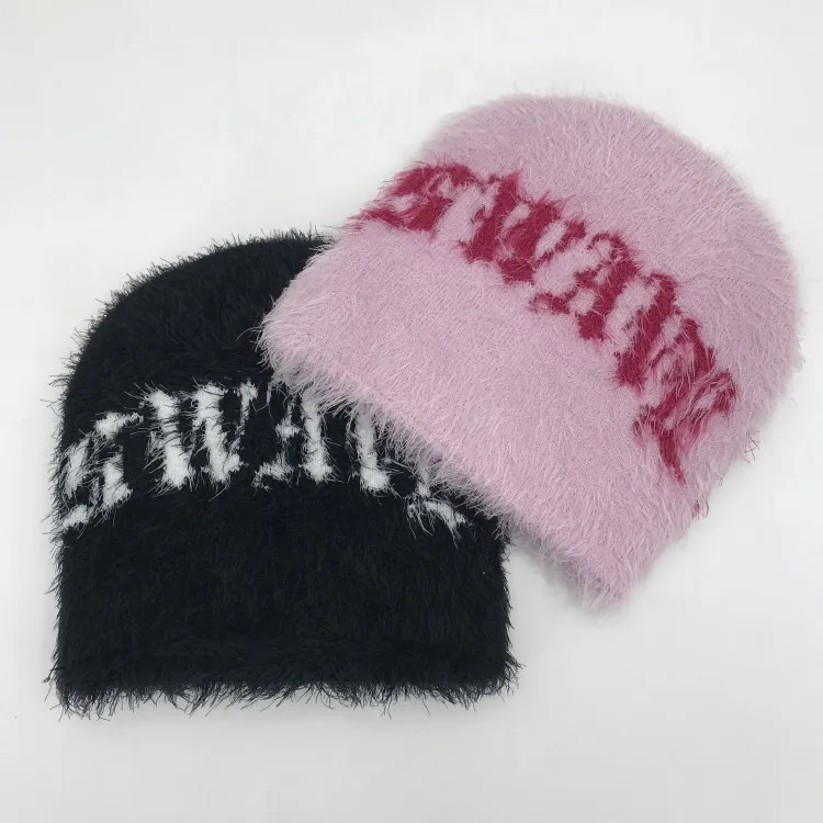 Custom Mohair  Winter Hat Outdoor Unisex Mohair Material Beanie Hat