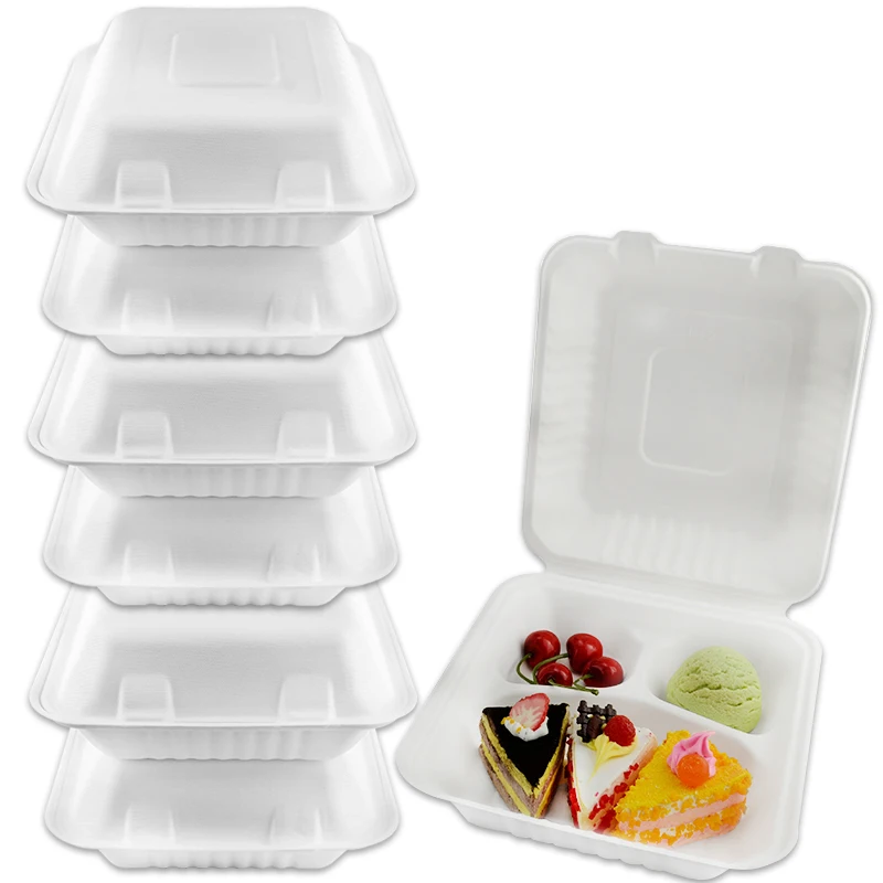 
Cheap Factory Price Sugarcane Bagasse Pulp Food Container Disposable 3 Compartments Take Away Food Foam Boxes For Chinese Food 