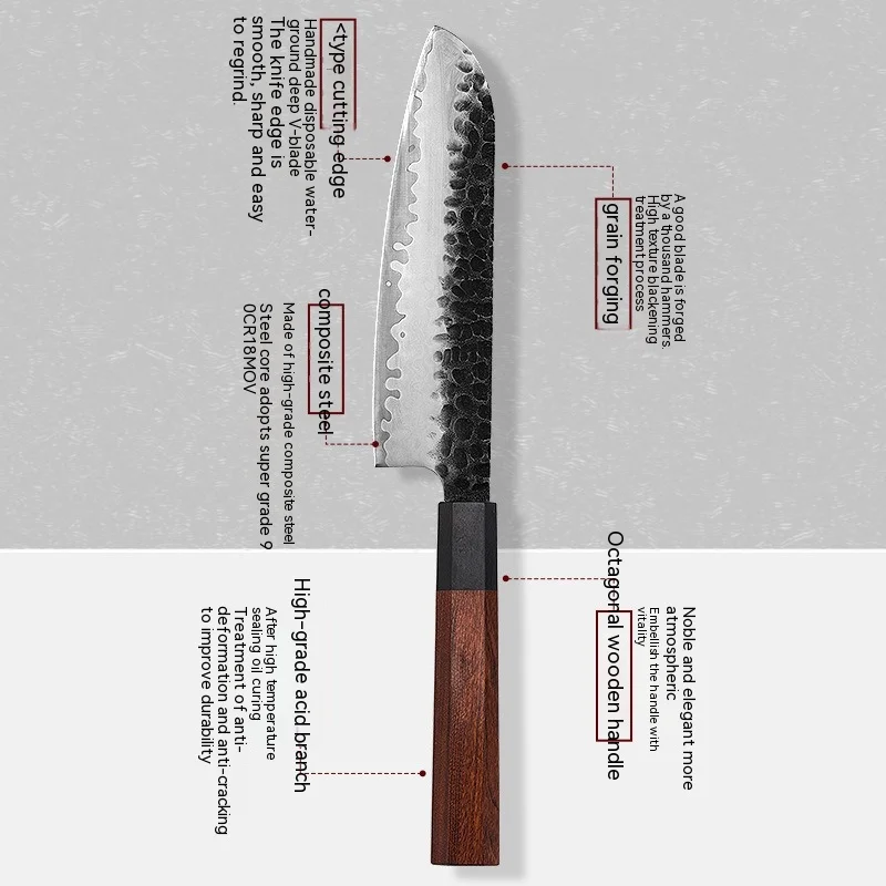 Octagon Wood Handle High Carbon 3 Layer 9Cr18mov Stainless Steel Kitchen Chef Knife