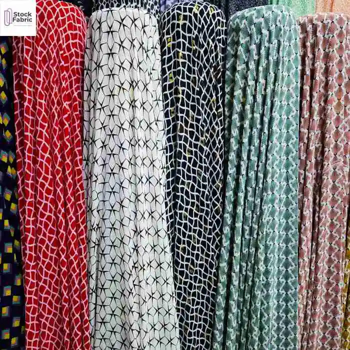 China textile hot selling woven chiffon bead printed fabric stock lot for dresses