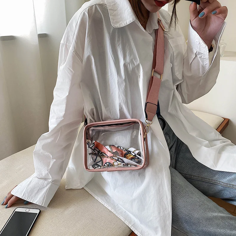 Cosmetic Bags Transparent Messenger Shoulder Bag Mini Cell Phone Clear Shoulder Pvc Stadium Crossbody Bag with Adjustable Strap