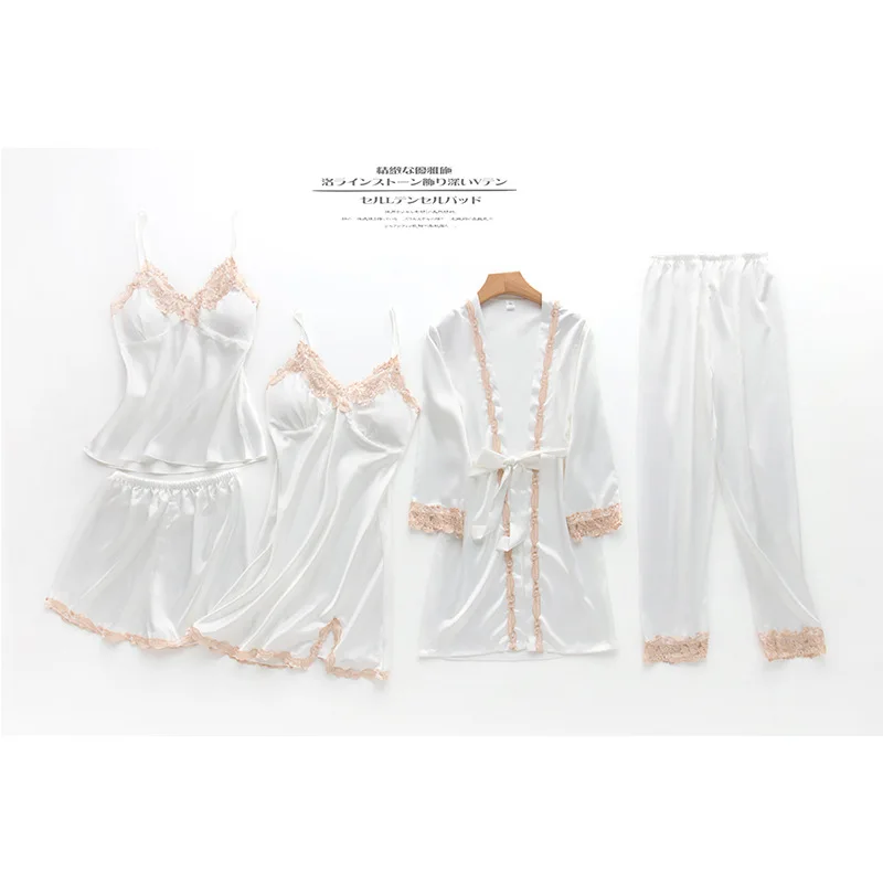 ladies New 5 Five Piece Pajamas Silk Pajamas Suspender Skirt Pajamas for Women Home Service sleepwear set