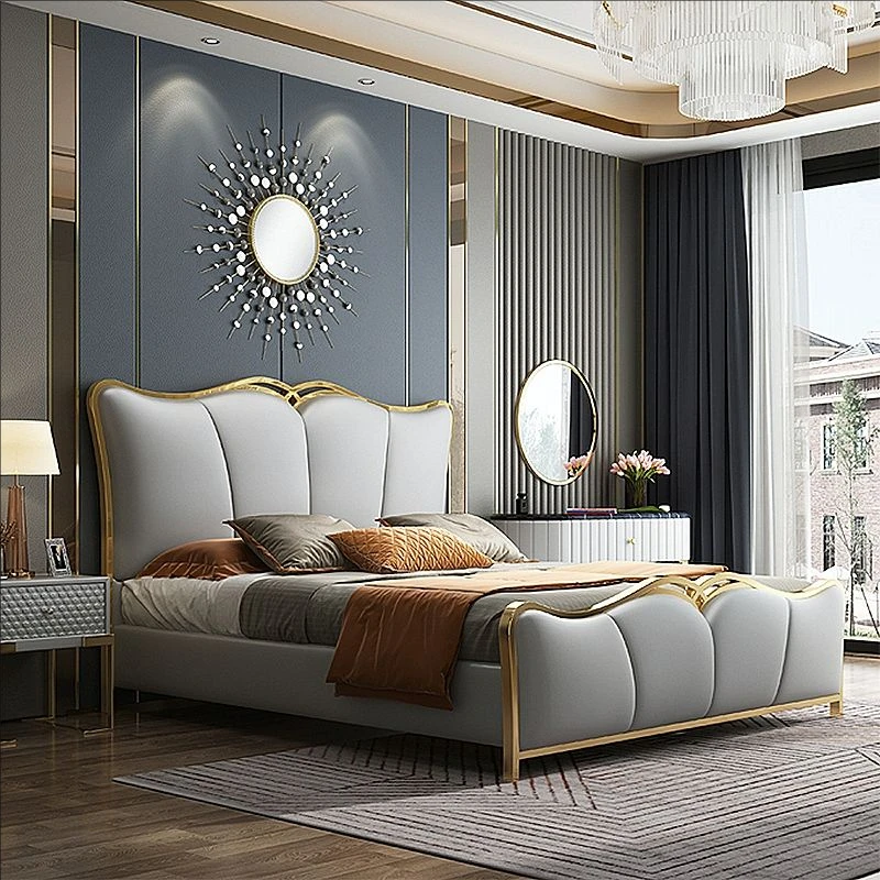 New wholesale price royal king room bed with storage luxury bedroom furniture genuine leather king size queen size bed on sale