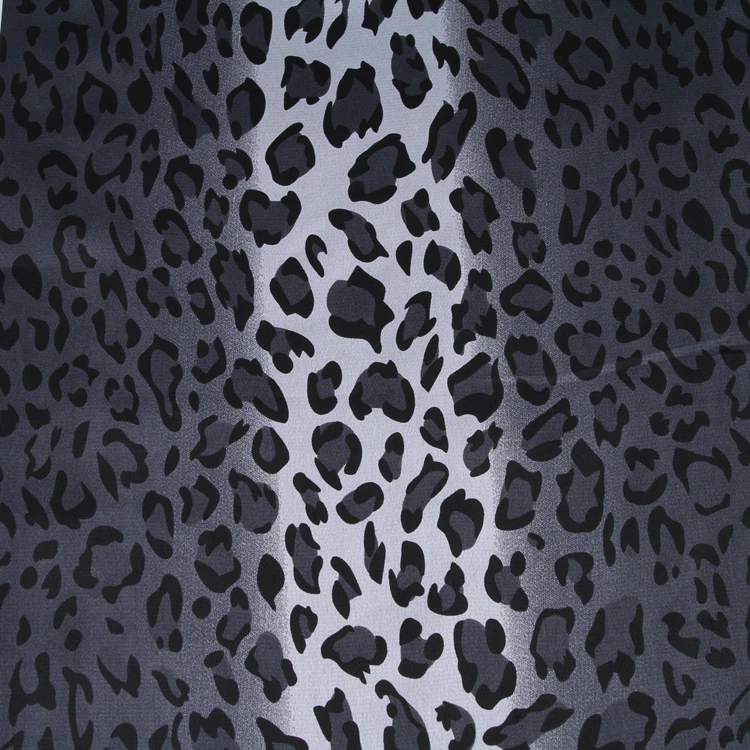 
Black animal leopard pattern printed polyester plain chiffon satin fabric in stock shaoxing fabric manufacturer 