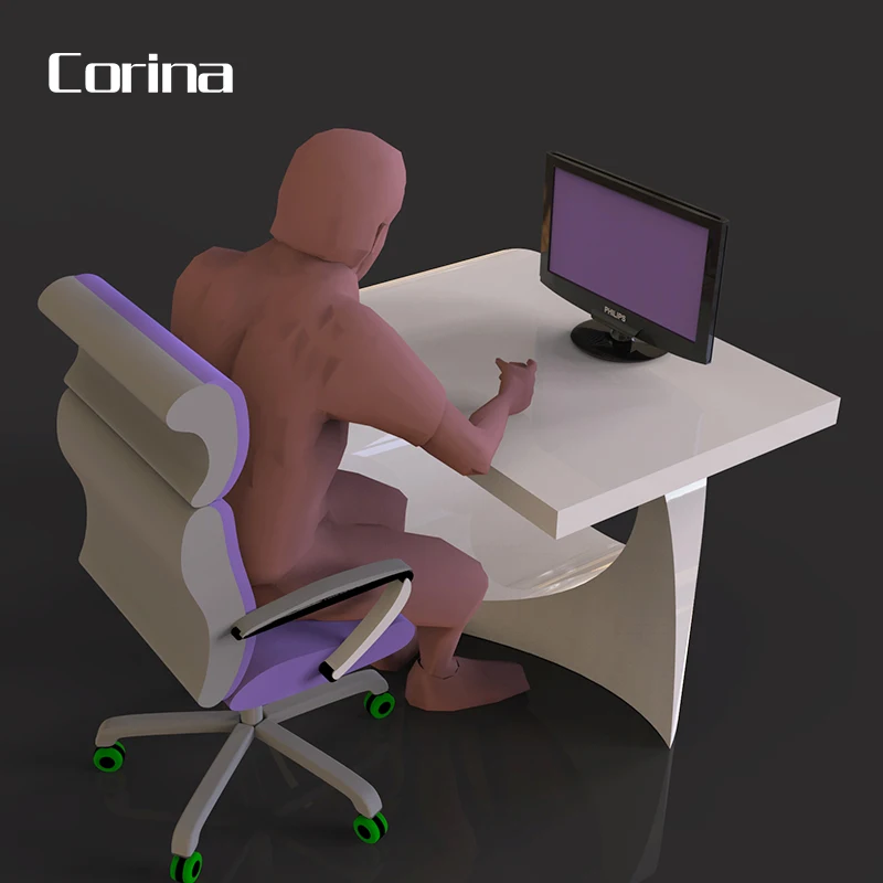 2020 New coming design curved solid surface Artificial stone white modern home office desk