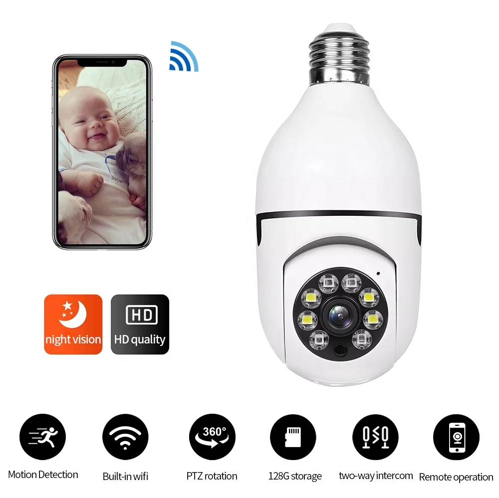 Night vision Dual light Smart phone Remote view CCTV Wireless security Network IP WiFi 360 bulb light Camera