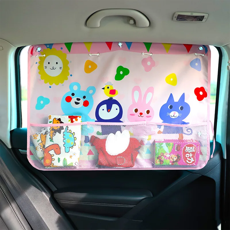 Baby Children UV Rays Glare Car Interior Sun Blocker Blind With Mesh Pocket Universal Car Side Window Sun Shade Curtain