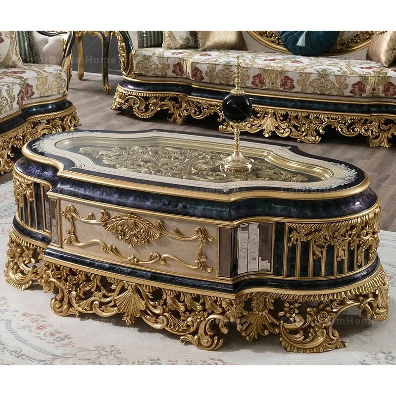 Classic Living Room Furniture Set Turkey Style Luxury Antique Wooden Side Tables