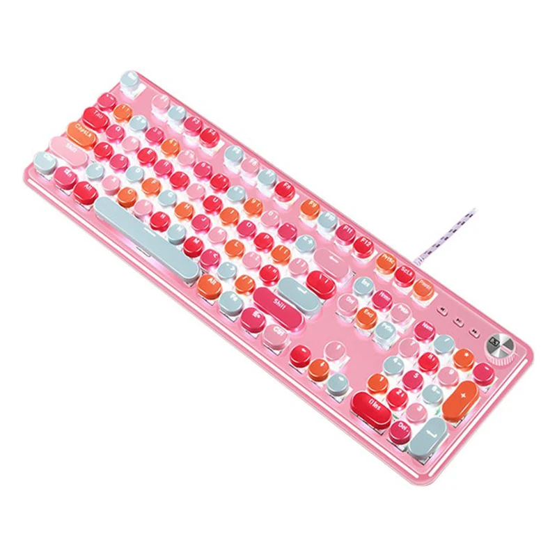 Girls Gaming Keyboard Adjustable Breathing Light Multimedia Gamer Keyboards Macaron Pink Mechanical Keyboard Blue Switch