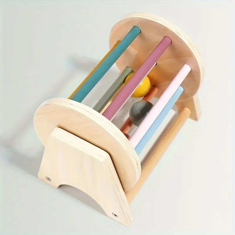 Wholesale Early Education Sensory Toy Logical Thinking Hand-Eye Coordination Development Wooden Spinning Drum Toy for Toddlers