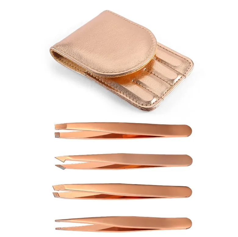 Набор золотых пинцетов для бровей, ЛУЧШИЙ пинцет для бровей из розового золота, стальной Пинцет для удаления волос, пинцет для бровей, фирменная торговая марка