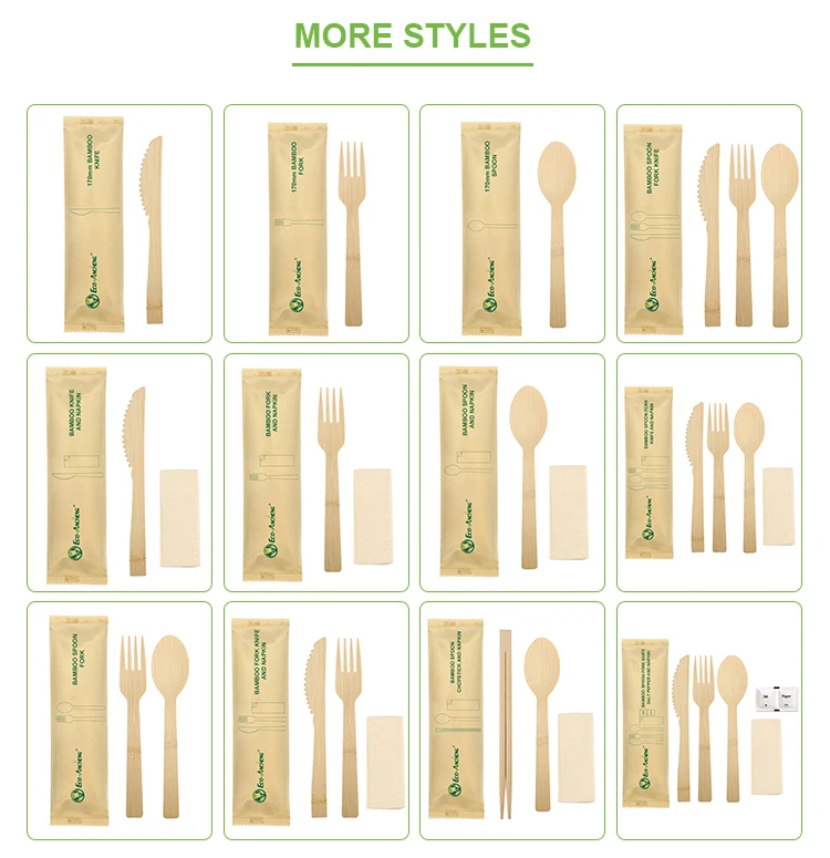 Customized Disposable Bamboo Cutlery Takeaway Tableware Package Bamboo Knife Fork Spoon Set