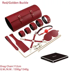 Flash PU Leather BDSM 10 pieces Bondage Restraint Set with a Leather Pouch Adult Sexy Toys Gift
