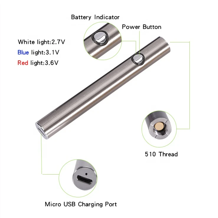  Горячие Макс батарея 510 нить 380mah CBD Vape ручка Подогрев напряжения Регулируемый