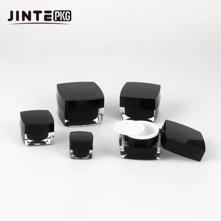 Wholesale 5g 10g 15g 30g 50g  Empty Black Square Acrylic Plastic 1oz 2oz Cosmetic Cream Skin Jar for Uv gel nail