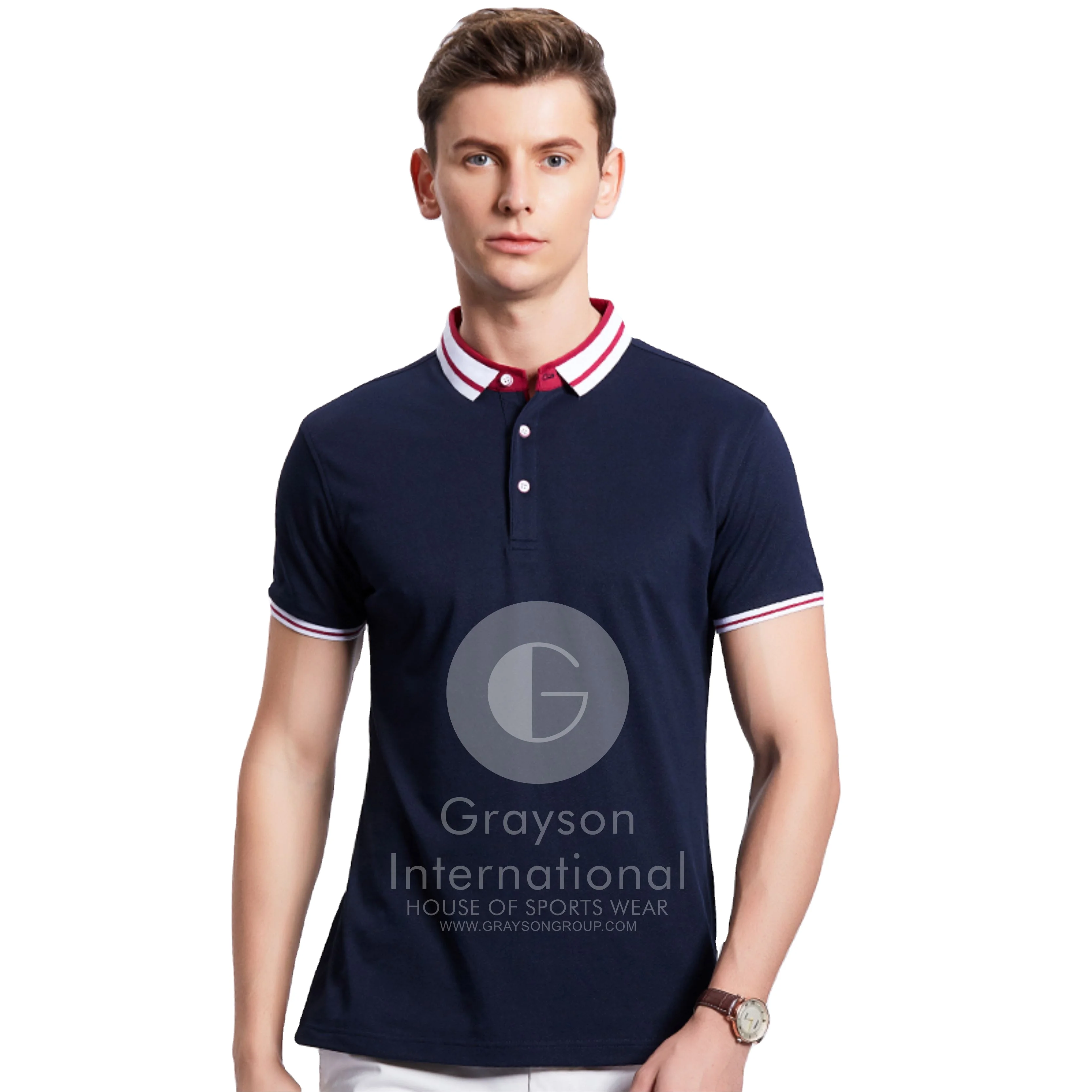 
Оптовая продажа, высококачественные Брендовые повседневные мужские рубашки поло из хлопка и спандекса с длинными рукавами и вышивкой на заказ от Grayson intl 