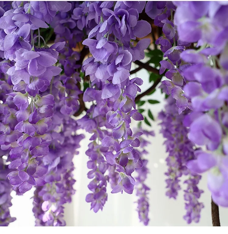 EG-A253 Wholesale White Wisteria Blossom Wedding Decoration Wisteria Wall Purple Green Artificial Vine Wisteria Hanging Flowers