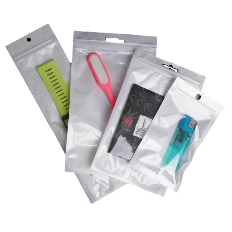 9*12CM white self sealing bag with waterproof single-sided transparent 3-sided sealed film bag with hanging holes