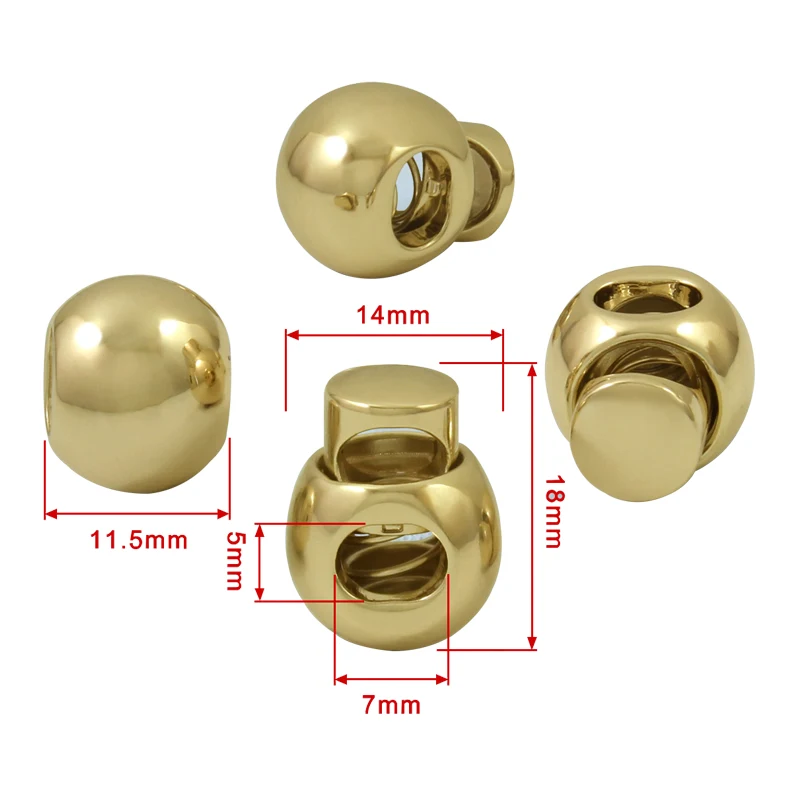 Customize zinc alloy gold cord stopper ball shape black metal spring buckle lock 3mm rope end cap with hook