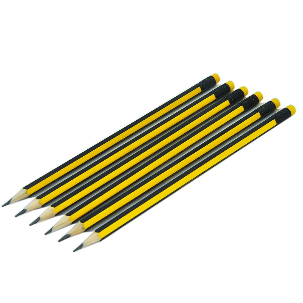 yellow student hot selling writing pencil set graphite lapices wooden silver ferrule 2B pencil wholesaler