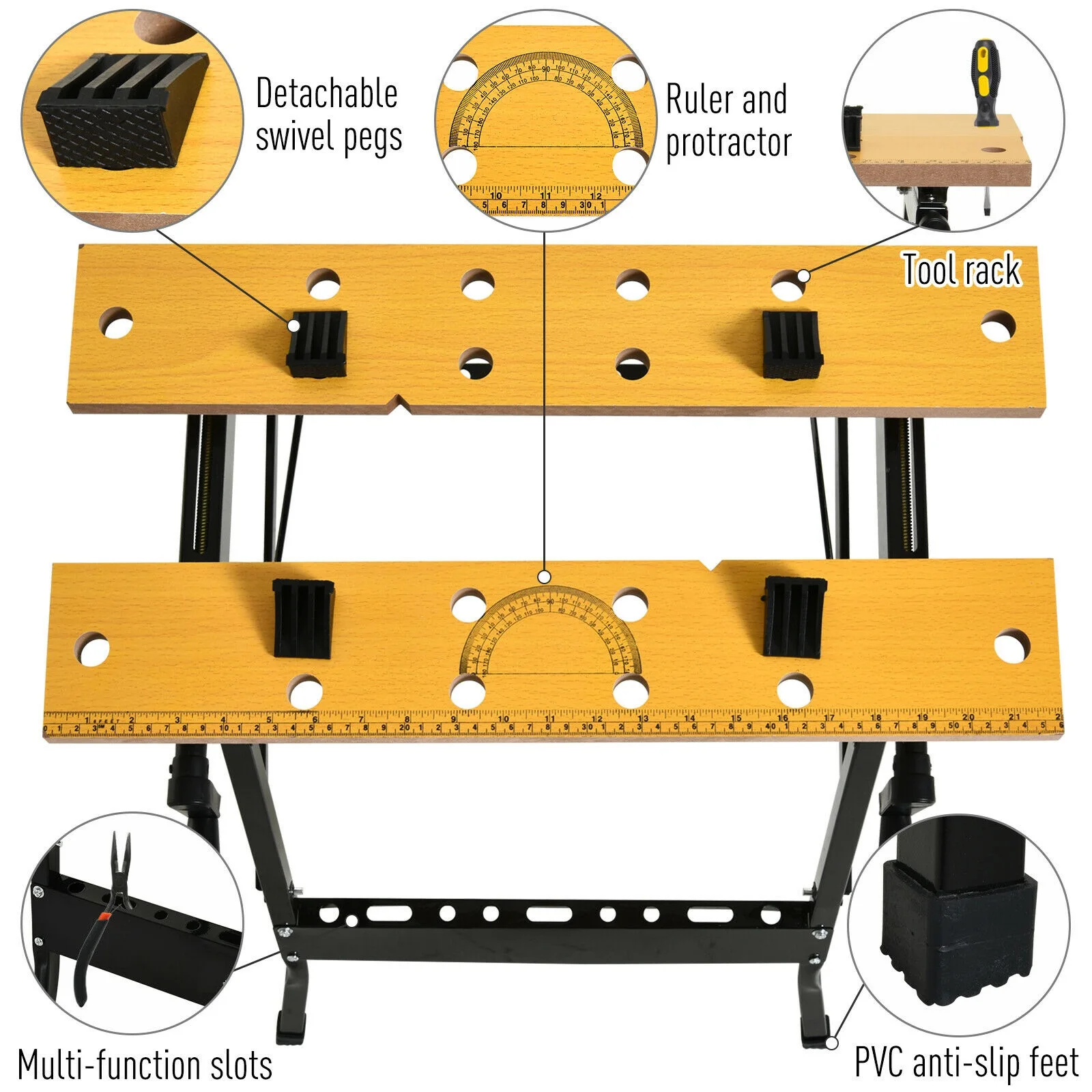 Folding Table Work Bench For Miter Saw Stand With 12 Inch Wood Clamp