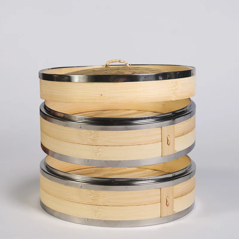 Hot Selling Organic 2-tier Bamboo Steamer with Lid, Premium Steamer and Stainless Steel Ring