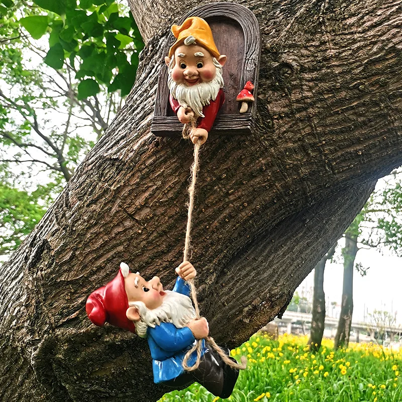 Garden Dwarf Climbing Rope Resin Craft Decoration Courtyard Decoration unique home decor European cartoon character ornaments