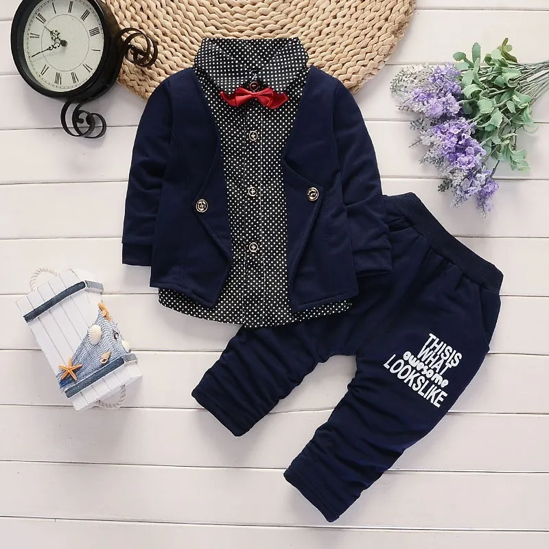 Baby Clothes Boys Kids Clothing 2PCS Wholesale Toddler Clothes Outfit Spring Autumn Designer British Gentleman Boys Shirt Sport