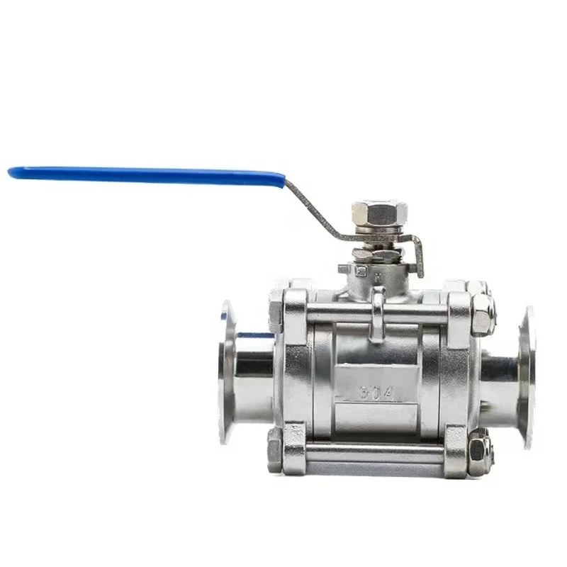 3PCS SS304/316 1000WOG 2-Way Ball Valve, Sanitary, Stainless Steel, Clamp Ends, Industrial Grade