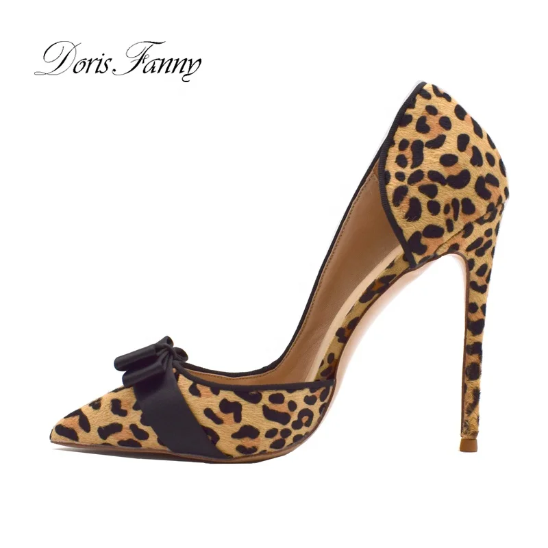 Wholesale New Design Leopard Horse Hair Luxury Quality Ladies High Heel Shoes for Women Sexy Stiletto Woman Pumps Plus Size 11