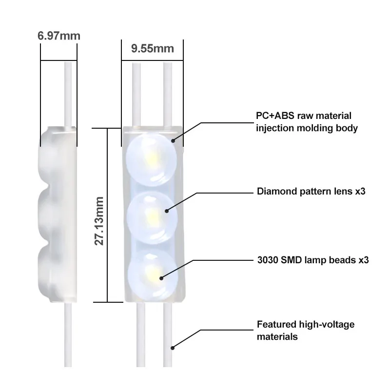 IP68 220v 3 light sign with lens 1w modulo led mini smd led module injection Algainp 3030 led modules