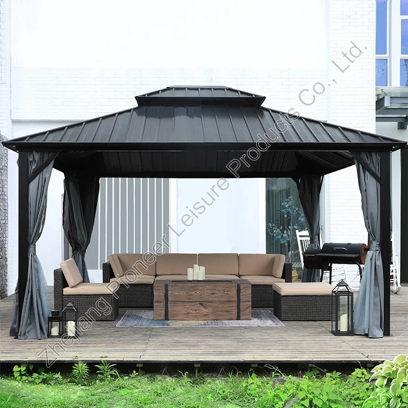 Permanent Double Roof Aluminum Frame Pavilion Outdoor Hardtop Gazebo For Garden