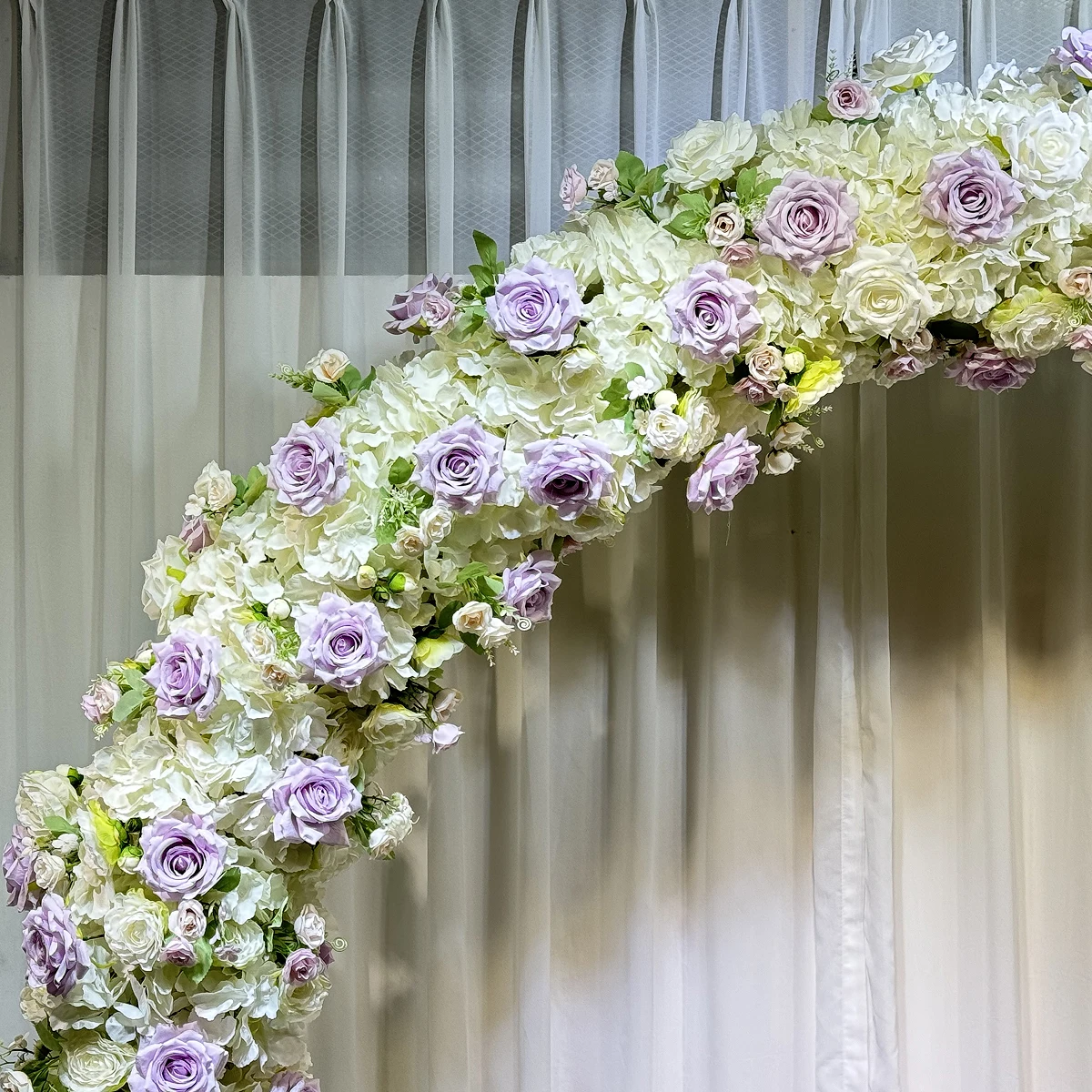 Round Shape Wedding Arch With White Purple Artificial Silk Rose Floral Wedding Backdrop Stage Flower Stand For Wedding Event