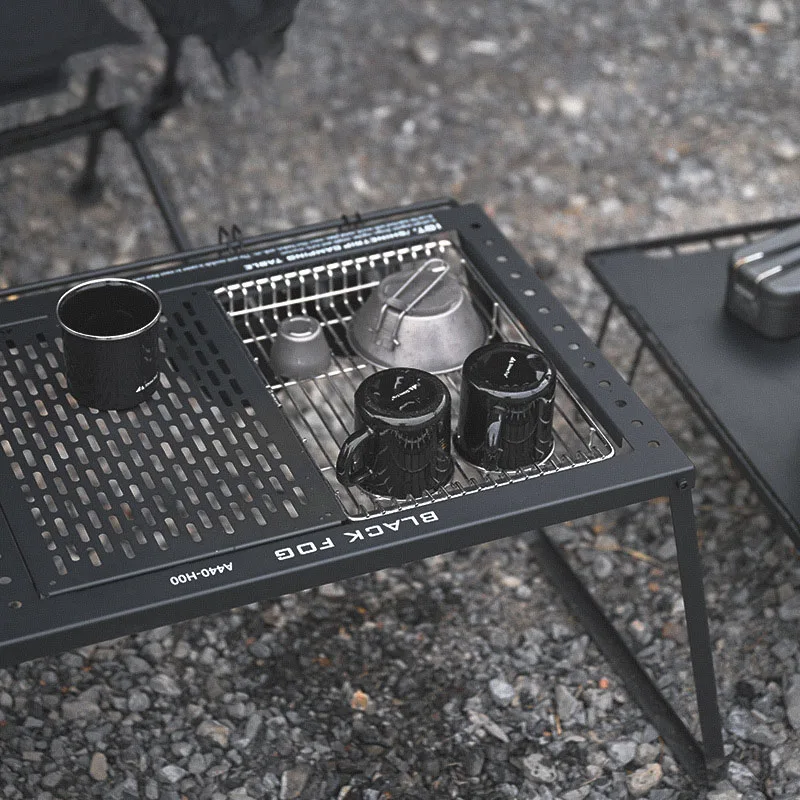 Outdoor Camping BBQ IGT Free Combination Table Carbon Steel Folding Hole Table Expandable Unit Storage Camping IGT Table