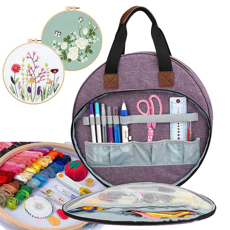 Wholesale Custom Spot Round Embroidery Tools Bag Embroidery Storage Bag Cross-Stitch Tool Set Storage Bag