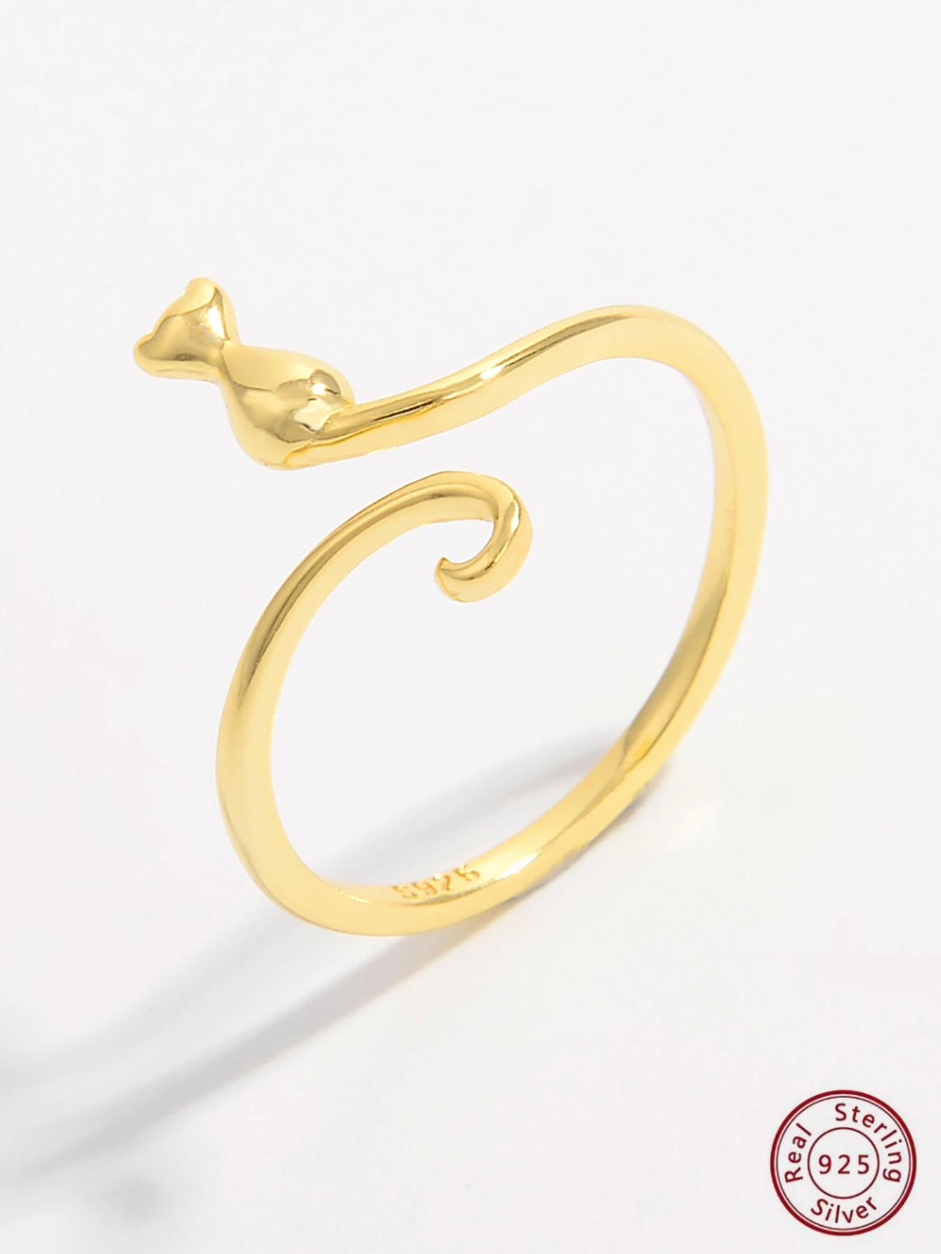 Fine Jewelry 925 Sterling Silver Cat Adjustable Ring Jewelry Women Gold Plated Animal Rings For Woman