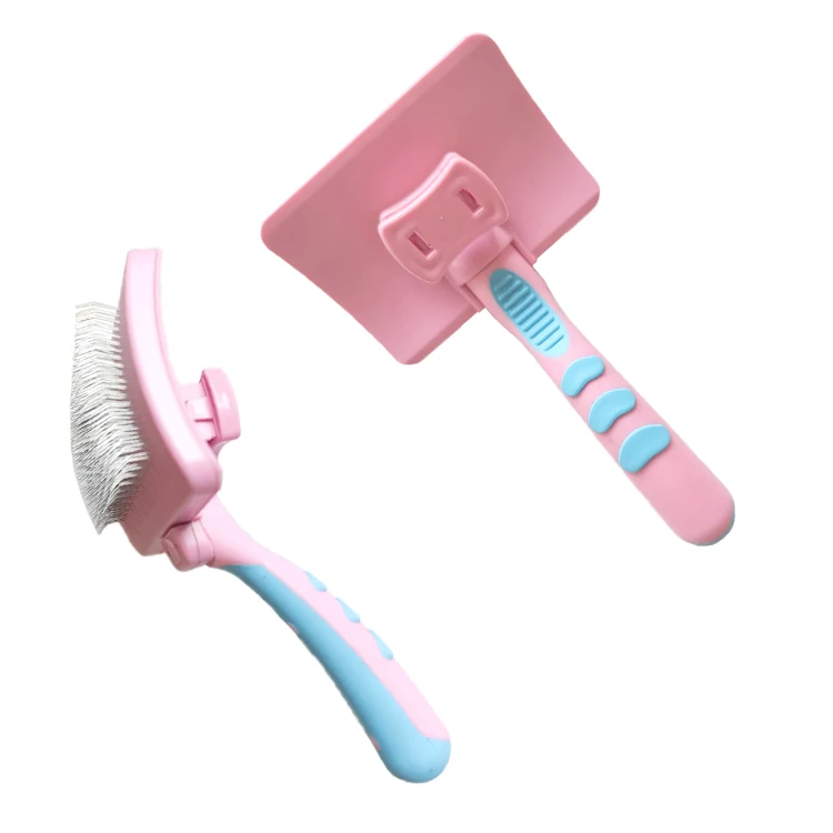 ABS PP TPR Steel Needle Dog Cat Cleaning Brush Comb Pet Slicker Brush With Self Clean Button Masaging Bead On Tips