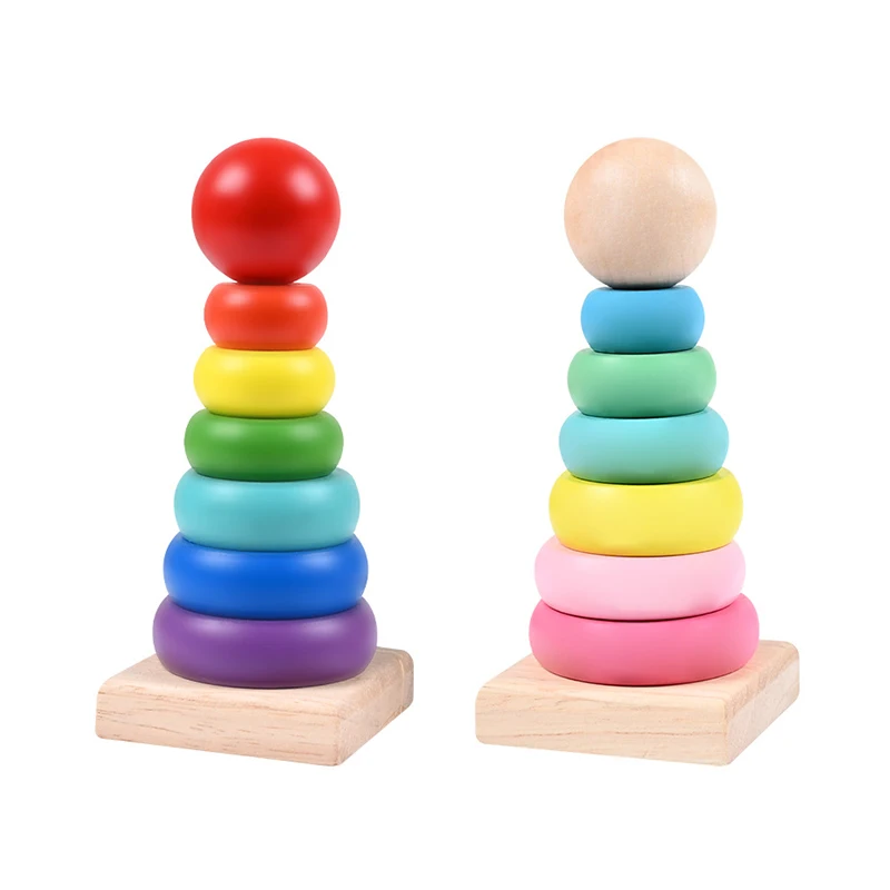 Baby Wooden Building Blocks Stacking Tower Toys Sets Stacking Rainbow Wooden, Rainbow Tower Toys, Rainbow Stacking Toy