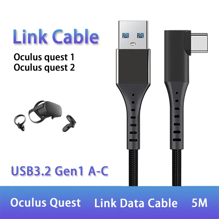 5M 90 Degree Right Angle Elbow 60W USB 3.0 A to C VR Cable for Oculus Quest 2