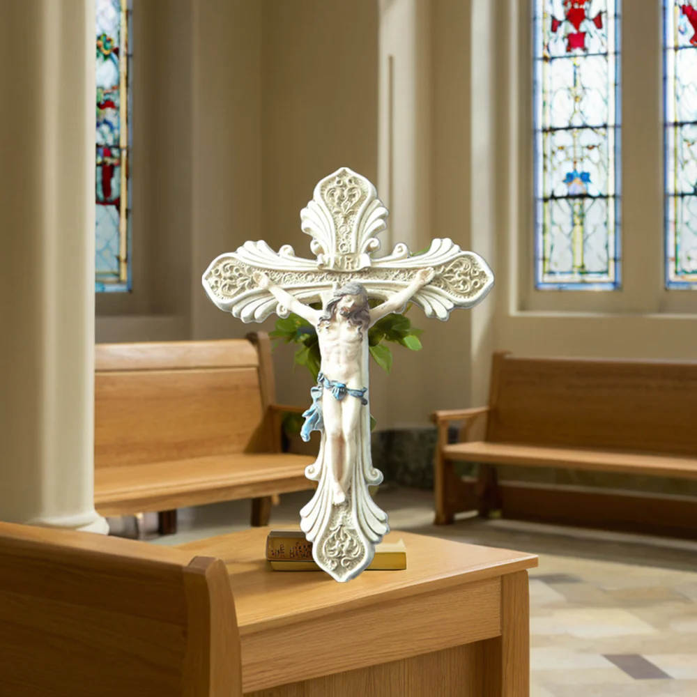 Resinm Artificial Resin Craft Religious Jesus Cross Figurine Statue Souvenir Lady Figurine Handcraft Polyresin Europe 340 G