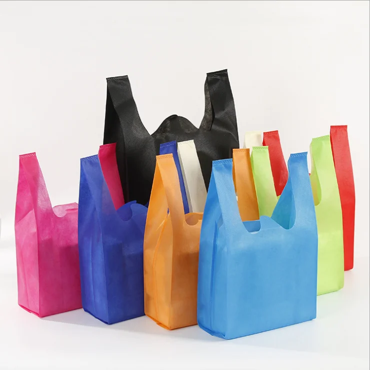100% Polypropylene Spun-Bonded non woven Handled shopping bag vest T-shirt bag