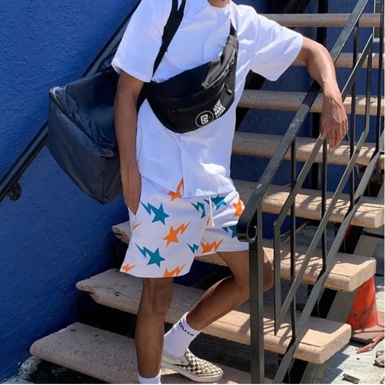 Wholesale Stock Custom Logo Summer Print Polyester Sweat Run Workout Mesh Sport Design Board Unisex Fitness Crossfit Men Shorts