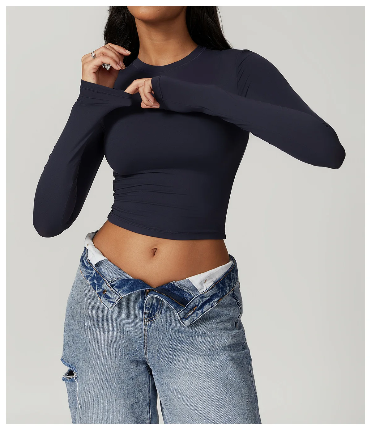 Wholesale Long sleeve shirts women high quality fitness sports wear for gym fashion crop tops girls